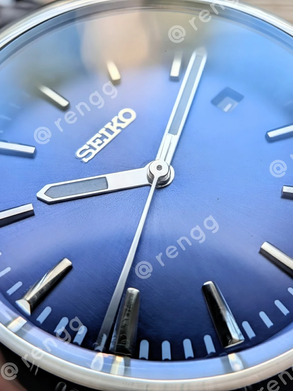 36.5mm Seiko Men's Blue Dial Brown Strap Mod Watch